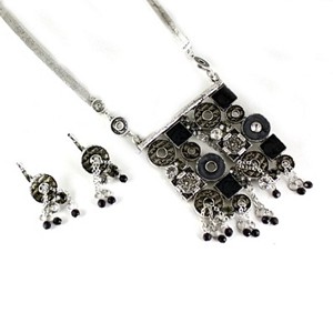 Black Mix Squares and Circles Necklace Set